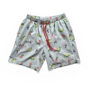 Mosmann Australia Men's Swim Trunks Elastic Waist Lined Sz M Blue Tropical -1719